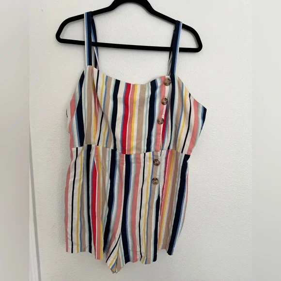 Forever 21 Women’s Striped Romper 2X Multicolor Rainbow Buttons Plus Size - Picture 3 of 12